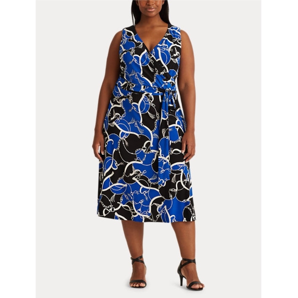 Lauren Ralph Lauren WomensDress 12 Bridle Print‎ Equestrian Sleeveless Old Money